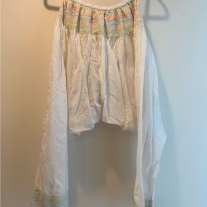 White Cropped harem Pants with Multicolor embroidery at waist and hem.
